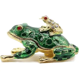 Frog Trinket Box Hinged Hand-Painted Enameled  Frog Figurines Collectibles  Box Ring Holder,   for  Decor