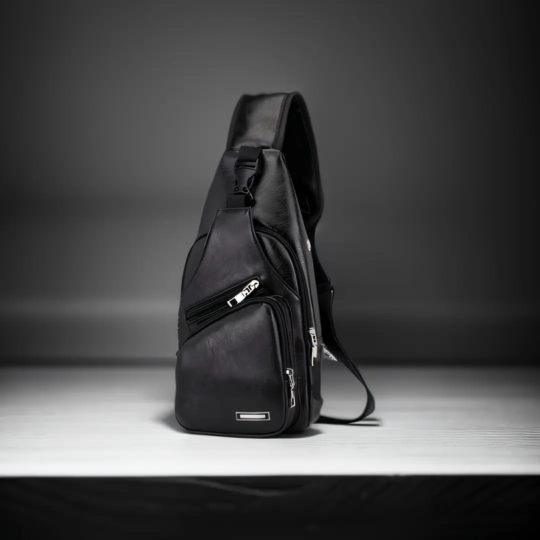 Lightweight Faux Leather Crossbody Bag, Unisex Compact Shoulder Backpack with USB Charging Port, Ideal for Travel and Outdoor Activities