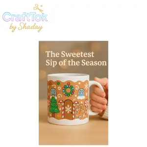 CraftTokByShaday Gingerbread House Christmas Mug with Cozy Gingerbread Home & Festive Elements Perfect for Holiday Gifts & Hot Cocoa Lovers