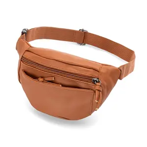 Just Like Joan Small Vegan PU Leather Fanny Pack for Women Crossbody Sling Bag Fashionable Faux Leather Waist Packs Brown Belt Bag with Adjustable Strap Purse for Ladies Travel, Walking and Hiking