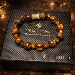 Celestone Tiger Eye Bracelet Handcrafted with Meaning 6"-7" Beaded Jewelry for Women Men Handcrafted with Meaning