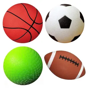 Pack of 4 Sports Balls with 1 Pump for Kids: 5-Inch Basketball, 5-Inch Soccer Ball, 5-Inch Playground Ball, 6.5-Inch Football (Mixed Bundle)