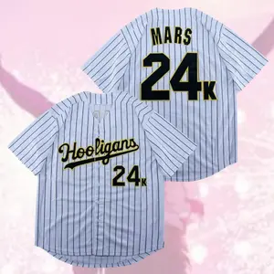 Hooligans Mars 24K Baseball Jersey, Custom Name Number Shirt, Romantic Graphic Design, Vintage Rose Outfit, Concert Fan Apparel