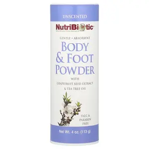 NutriBiotic Body & Foot Powder with Grapefruit Seed Extract & Tea Tree Oil, Unscented, 4 oz (113 g)