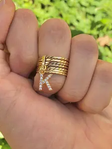 Initials Letter K Semanario Ring in 14K Gold Plated for Womens Girls CZ Gifts for Her Anniversary Birthday