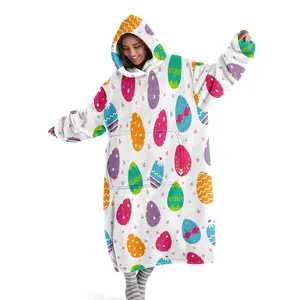 Hoodie blanket, wearable blanket, dinosaur easter egg print hooded blanket, digital printed flannel blanket, soft warm blanket sofa cover blanket air conditioner blanket nap blanket blanket blanket office bed camping trip, Valentine's Day gift