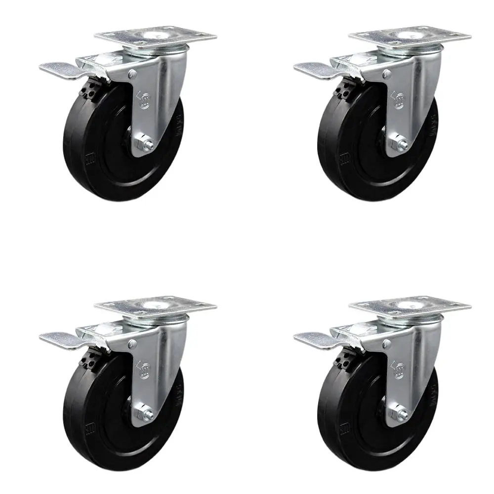 212 MAIN Total Lock Swivel Caster Set of 4 - 5 in. Lockable Wheels, Chemical Resistance, Quiet Ride, Soft Rubber Swivel Plates, 1100 lbs Capacity for Material Handling, Shop Projects (SCC-TTL20S514-SRS-4)