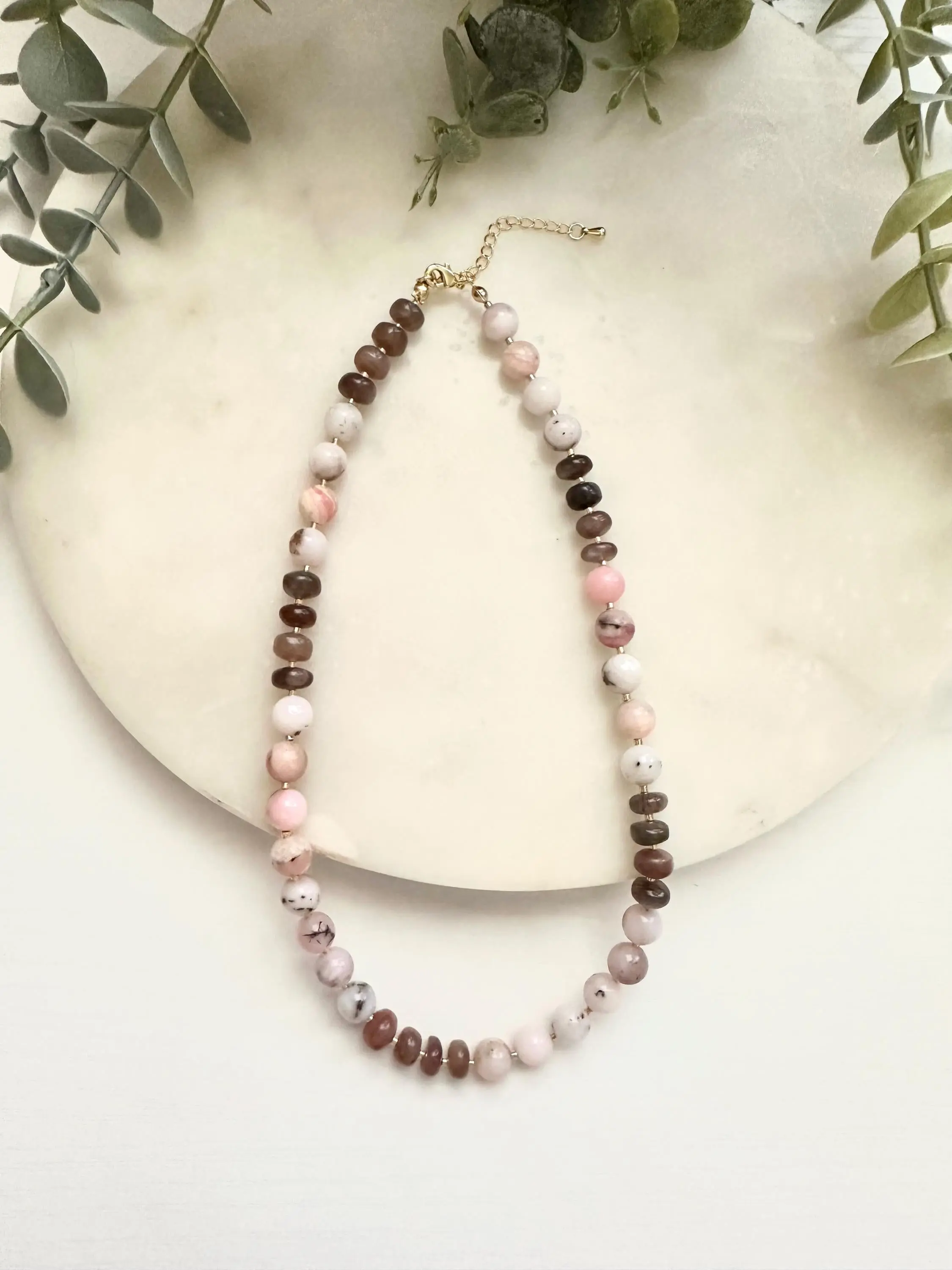 Pink Opal & Chocolate Moonstone Necklace | Blush Brown Gemstone Necklace | Gold Filled Jewelry