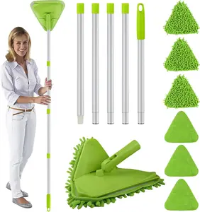 Wall & Baseboard Cleaner Mop Tool with 82'' Long Handle, 360  Rotating 3-in-1 Ceiling Cleaning Tool Duster for Cleaning Painted Walls, Window, Floor, 6 Replacement Microfiber Chenille Pads