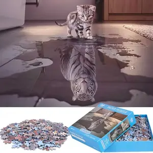 1000 Piece Jigsaw Puzzle for Adults, Cat with Tiger in Heart Design, Premium Recycled Material, HD Print Quality, Ideal Family Activity