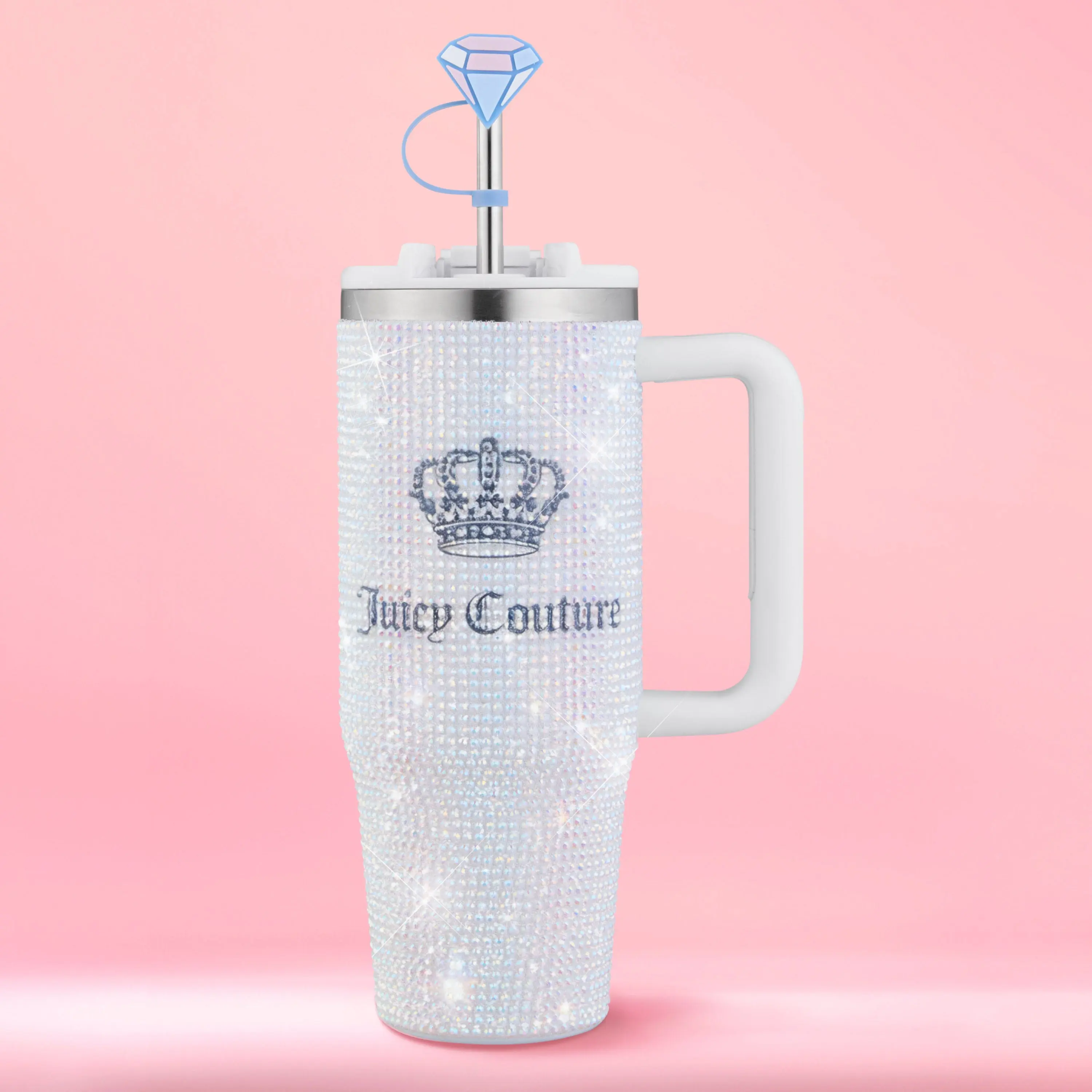 Diamond Bling Stainless Steel Tumbler with Handle and Straw, 30 oz Diamond Bling Stainless Steel Tumbler with Handle and Straw, 30 oz