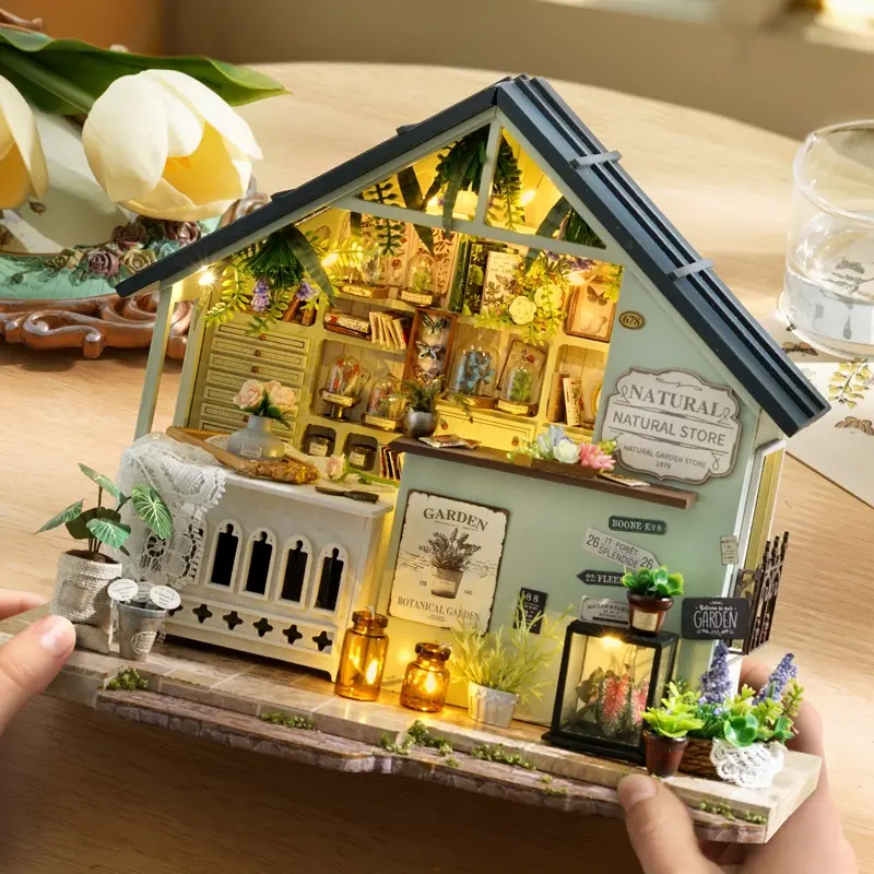 Cuteroom DA-006 Plant Studio Handmade Miniature Model Kit Playhouse, DIY Toy House Set Miniature Furniture with Lights, Perfect Gift for Craft Lovers Miniature Houses