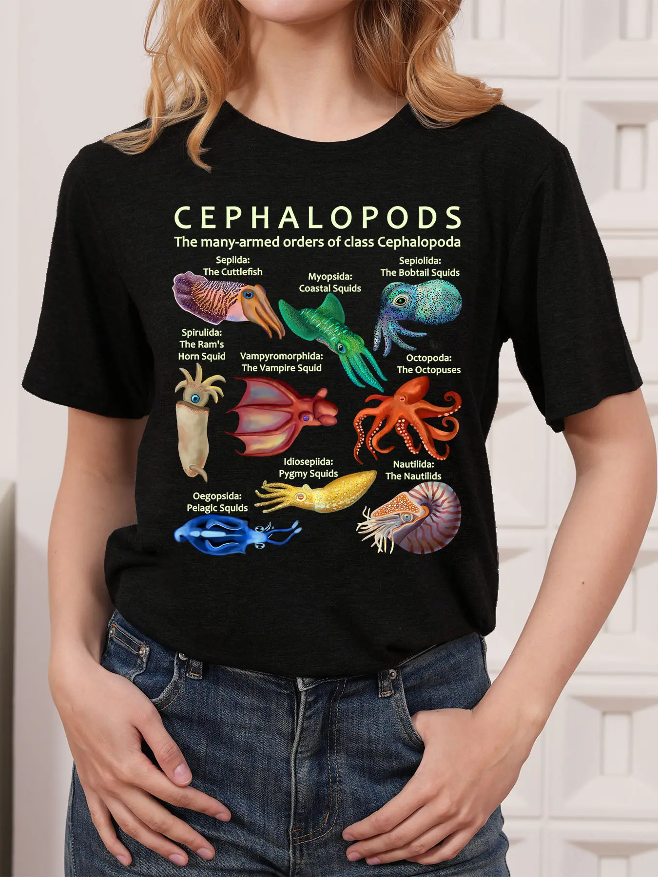 Colorful Octopus And Squid Collection, Featuring C unisex soft cotton short sleeve t shirt, vintage graphic casual tee for men women teens, perfect birthday holiday gift for camping travel gym daily street casual wear
