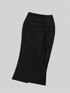 European and American elegant and versatile diagonal slit drawstring women's skirt