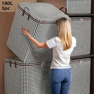 3 Pack of Extra Large gal Houndstooth Thickened Storage Containers for Household Large Capacity Clothes Quilt Bedding Organizer Storage Bucket Dustproof and Moisture Resistant Bag Double Zipper with Handle Storage Box Moving & Storage bag