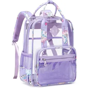 F-CPB41  Small Clear Backpack for School Transparent Bookbag for Kids Heavy Duty PVC See Through Backpack Stadium Approved