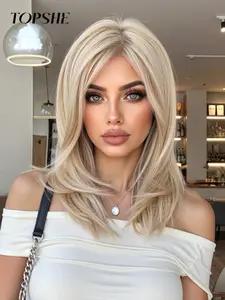 Women's Medium Length Straight Wig with Bangs, HD Lace Front Mono Hairpiece, Shoulder-Length Layered Synthetic Wig for All Seasons, Layered Straight Wigs