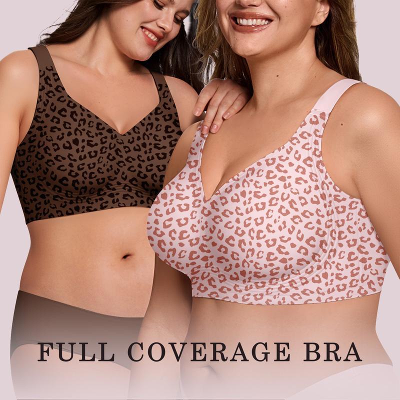 New Leopard Print Womens Jelly Bra | Full Coverage Wireless Supportive Push Up | Plus Size Soft Seamless T-Shirt Bra | Comfort Everyday Wings Design