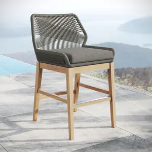 Wellspring Outdoor Patio Teak and Rope Counter Stool in Gray Graphite