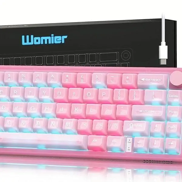 Womier VK66 PRO 60% Wired Gaming Keyboard, QMK/VIA Creamy Mechanical, Hot Swappable Gasket Mount RGB, with Translucent Keycaps, Keyboards for Gaming
