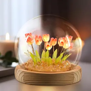 Valentines Day Gifts for Her Women, Tulips Night Light Cute Flower Lamp in A Glass Dome,Romantic Valentine's Day Home Room Decor, Anniversary Birthday Gift for Girlfriend Mom Sister Grandma Wife, Led Home Decor