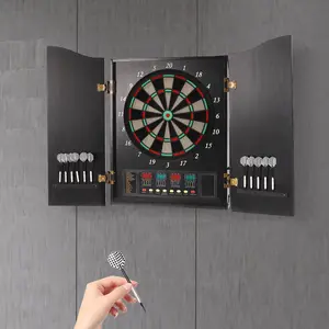 CNCEST Electronic Dartboard Machine 27 Games for 16 Players with LED Scoring, 12 Soft-Tip Darts & Voice Prompts Wall Mountable Black Cabinet