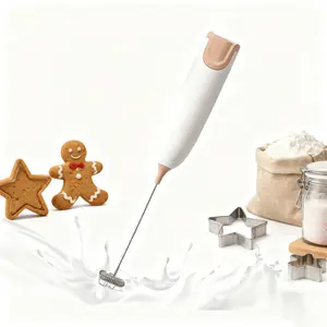 Mini Electric Milk Mixer: White-Coffee Style, Mixes Coffee Cream/Whisks Egg/Whips Foam, Handy Kitchen Tool