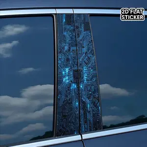 [2D Flat Sticker] 2pcs Blue Circuit Board Car Decal Sticker - Cool Car Decoration - Futuristic Tech Vinyl Wrap for B-Pillar Exterior Protection - Durable, Waterproof, Self-Adhesive, Easy Install