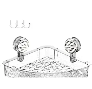 Suction Cup Corner Shower Shelf Corrugated Holder, Organizer with 3 Hooks No-Drill Bathroom Suction Storage Box for Kitchen Bathroom Hotel