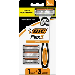 BIC Flex 5 Refillable Men's 5-Blade Manual Razor – 1 Handle + 3 Cartridges