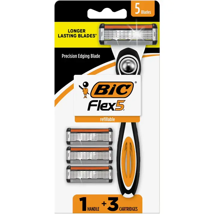 BIC Flex 5 Refillable Men's 5-Blade Manual Razor – 1 Handle + 3 Cartridges