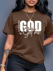 Women's T-Shirt God Got Me Design, Elegant Comfortable Round Neck, Breathable Polyester Blend Fabric, Perfect for Daily Wear, Everyday Style, Casual Tops