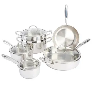 Kenmore Elite Devon 10 PES Stainless Steel Non-Stick Cookware Set with Lids, Includes Various Pots and Pans