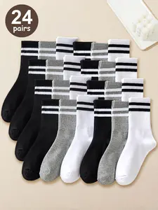 12/24 Double Pack Unisex Striped Casual Pattern Mid-Calf Socks