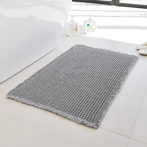 1PCWaffle Bath Mat Super Absorbent NonSlip Machine Washable for Carpets Quick Super Soft Design with Excellent Water Absorption Rubber Backing Decorative Tassels Safe Pattern Rug-Superfine fiber flocking material Kitchen bathroom anti-slip bottom Doormat