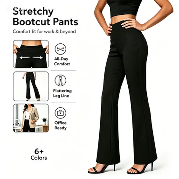Women's High Waist Bootcut Trousers, Stretchy Pull-On Style for a Chic Everyday Office Look with Pockets