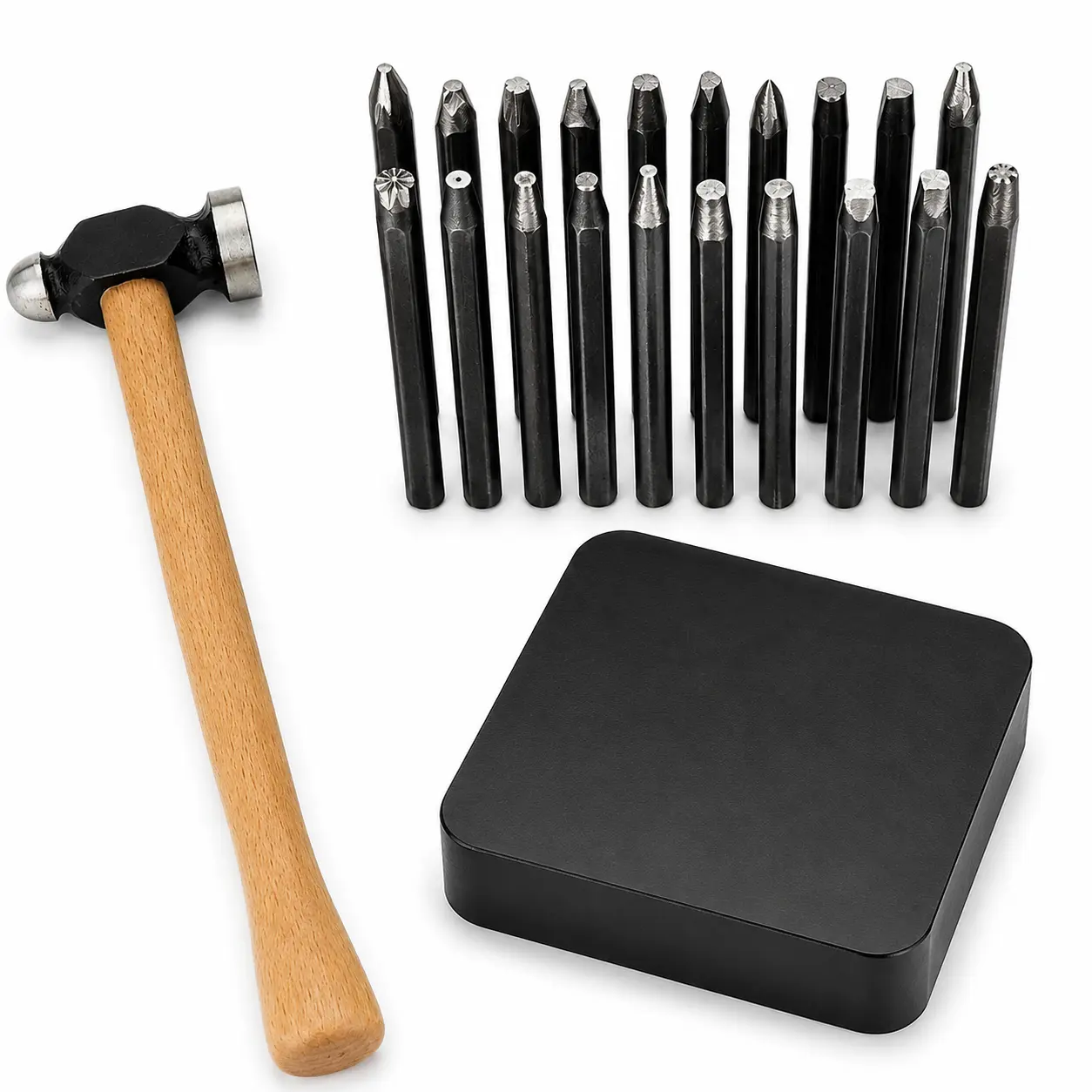Jewelry Making Metal Pattern Stamp Set with Hammer, Rubber Stamping Pad, Handcrafting Compatibility, Pattern Variety