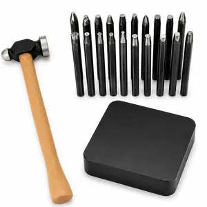 Jewelry Making Metal Pattern Stamp Set with Hammer, Rubber Stamping Pad, Handcrafting Compatibility, Pattern Variety