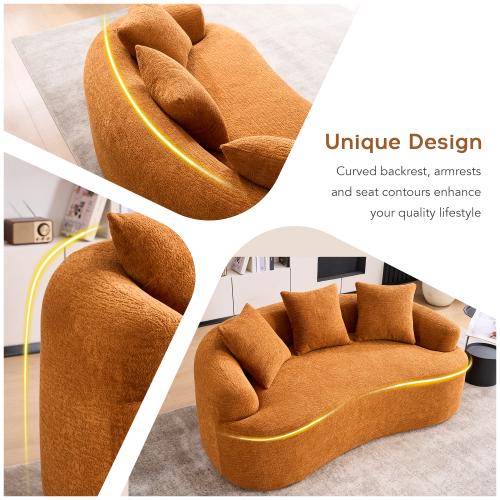 Bellemave LY-025S Curved Loveseat  Full Compression Sponge Sofa, 30D Chenille No-Assembly Compact Sofa for Small Spaces & Apartments, 65"L, 300 lbs, 3 Pillows