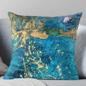 Double-sided 1pc extra-large luxury pillow modern abstract pattern turquoise and Golden soft plush zipper decorative cushion suitable for living room, bedroom, office no filling needed ideal housewarming birthday gift retro aesthetic home decoratio