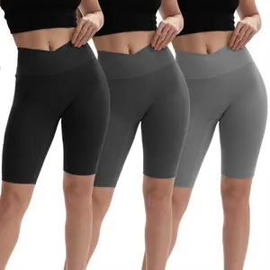 3-Pack Buttery Soft High Waisted Biker Shorts for Women Crossover Leggings with Pockets Super Soft Tummy Control No See Through Workout Running Yoga Athletic Shorts Pants