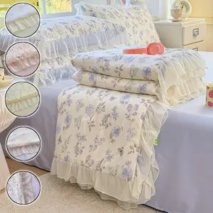 1PC Small Fresh Lace Summer Quilt, Bedding Accessories, Air Conditioning Blanket, Comfortable and Breathable, Perfect for Summer Use, Floral Print Quilt