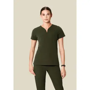 Curved V-Neck Top Olive