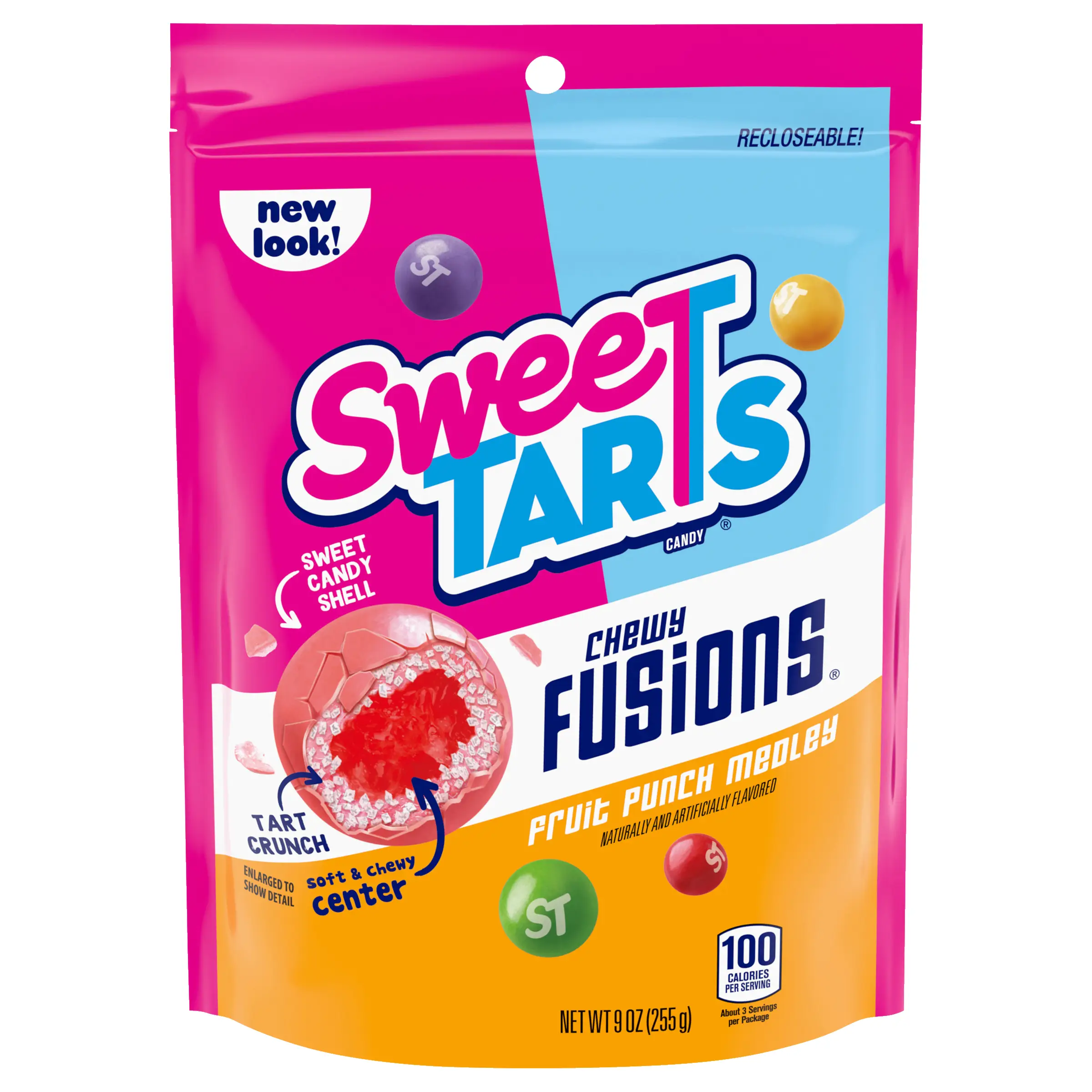 SweeTARTS Chewy Fusions, Candy, Fruit Punch Medley, Chewy and Crunchy, 9 oz