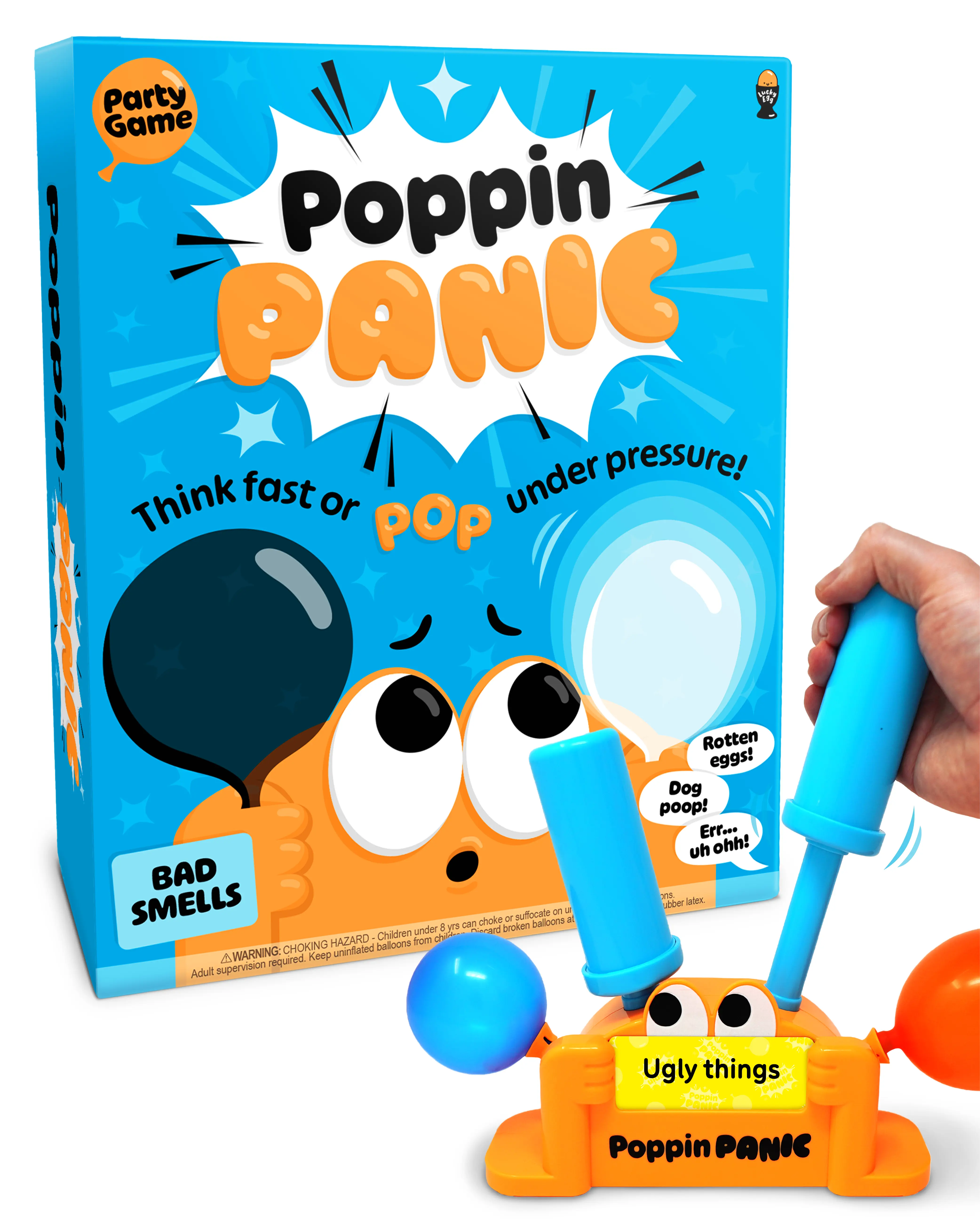 Poppin Panic – High-Pressure Balloon Party Game for Adults – Shout & Pump Category Game with 200 Prompts – Hilarious Family Game Night Game for 2–8 Players (Ages 8+)