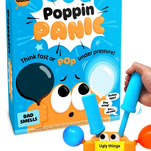 Poppin Panic – High-Pressure Balloon Party Game for Adults – Shout & Pump Category Game with 200 Prompts – Hilarious Family Game Night Game for 2–8 Players (Ages 8+)