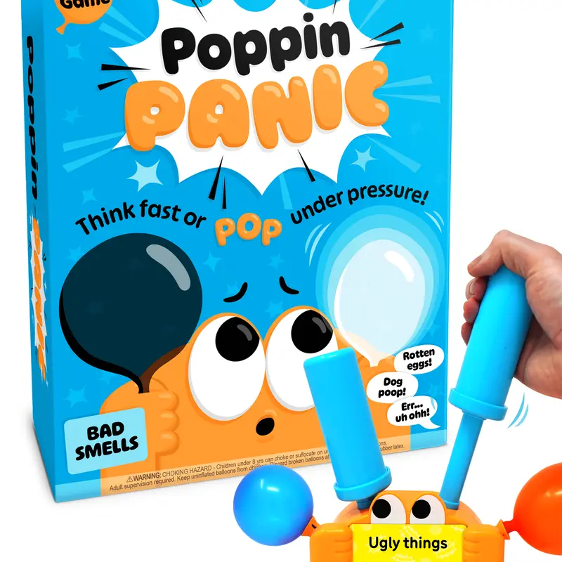 Poppin Panic – High-Pressure Balloon Party Game for Adults – Shout & Pump Category Game with 200 Prompts – Hilarious Family Game Night Game for 2–8 Players (Ages 8+)