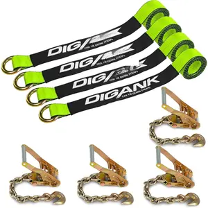 Heavy Duty  Tie Down Straps (4PK) - 2" x 96" - 3,300 lbs Safe Working Load - Wheel Straps Comes with 5/16" Tow Hooks (Green)