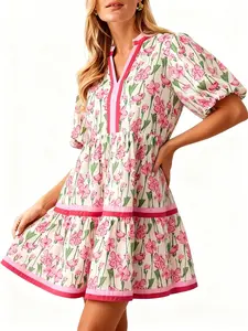 Elegant Feminine Floral Dress for Women, Summer Bubble Sleeve Doll Dress, Fresh Farmhouse Style Short Skirt, Perfect for Dates and Gatherings, Womenswear, Fashion