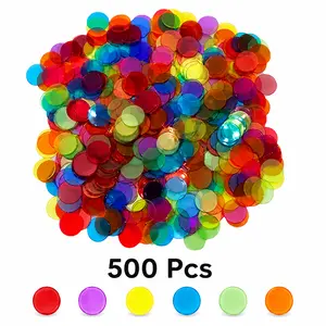 500 Pieces 3/4 inch Transparent 6 Color Bingo Counting Chips with Bag